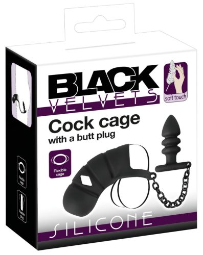 Black Velvet - szilikon pénisz ketrec anál pluggal (fekete)