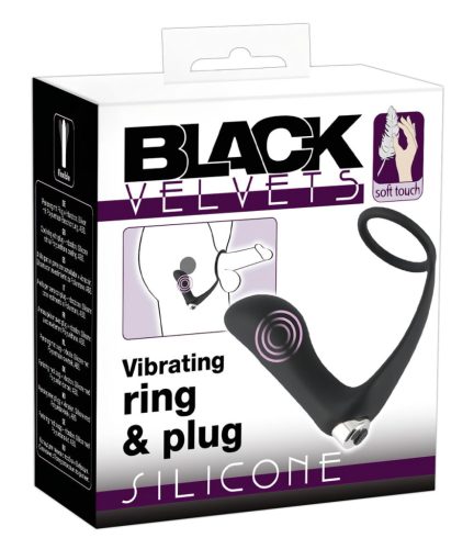 Black Velvet - anál vibrátor péniszgyűrűvel (fekete)